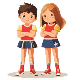 Matching Outfits: Cartoon Kids Illustration