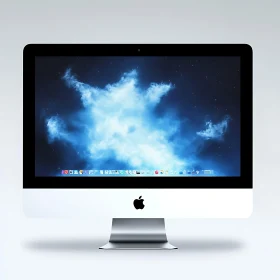 iMac Desktop Display with Blue Cloud Screen