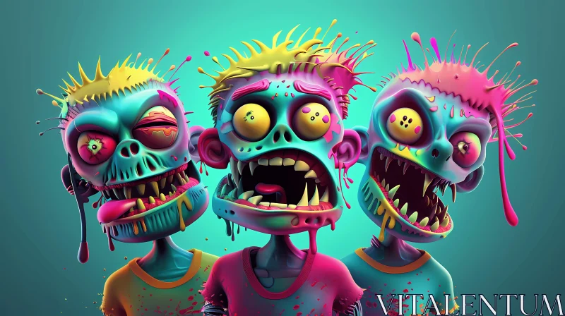 AI ART 3D Rendered Cartoon Zombies with Colorful Attire