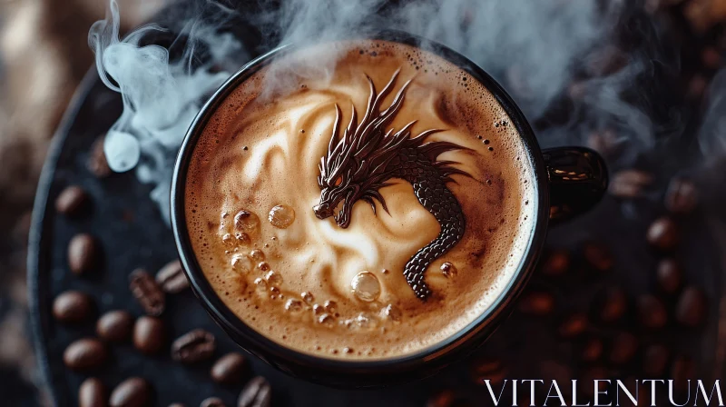 AI ART Coffee Cup with Dragon Latte Art