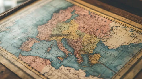 Historical Map of Europe in Wooden Frame