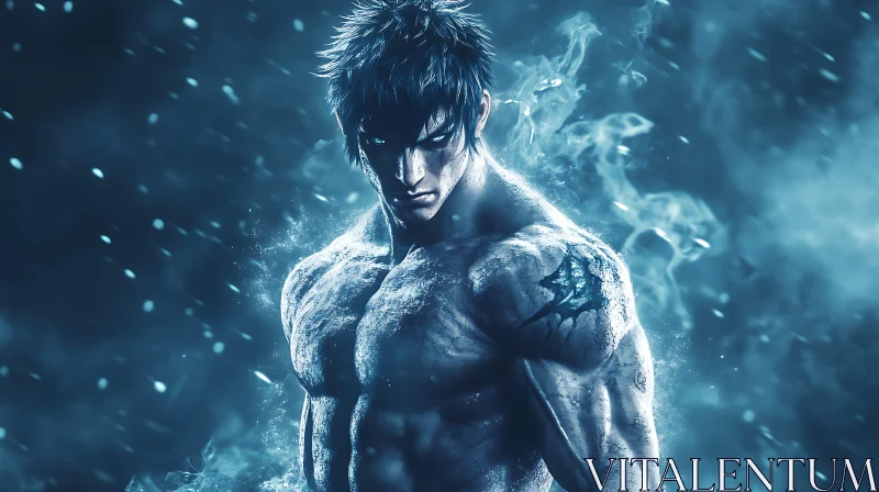 AI ART Muscular Man in Blue Hues