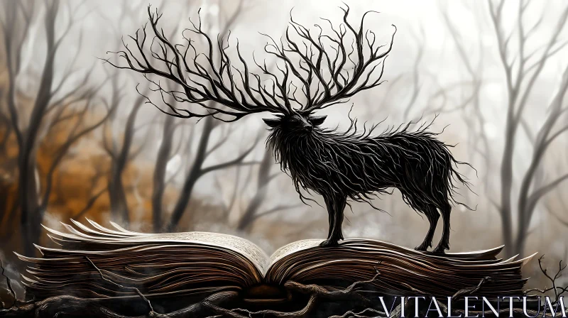 AI ART Mystical Deer Reading in the Woods