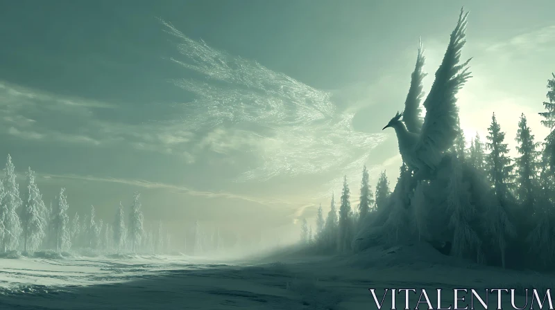 Icy Phoenix Overlooking Winter Landscape AI Image