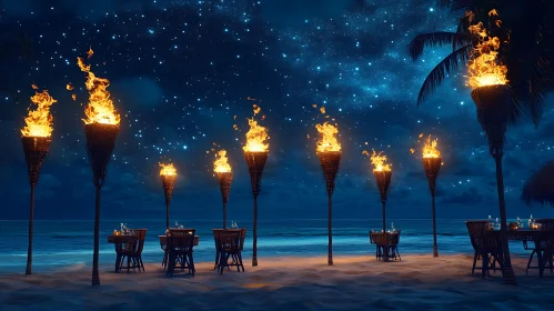 Night Beach with Tiki Torches