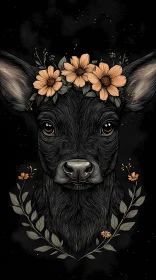 Floral-Adorned Cow Illustration