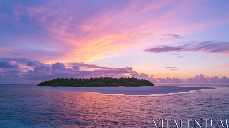 AI ART Sunset Over a Peaceful Island Oasis