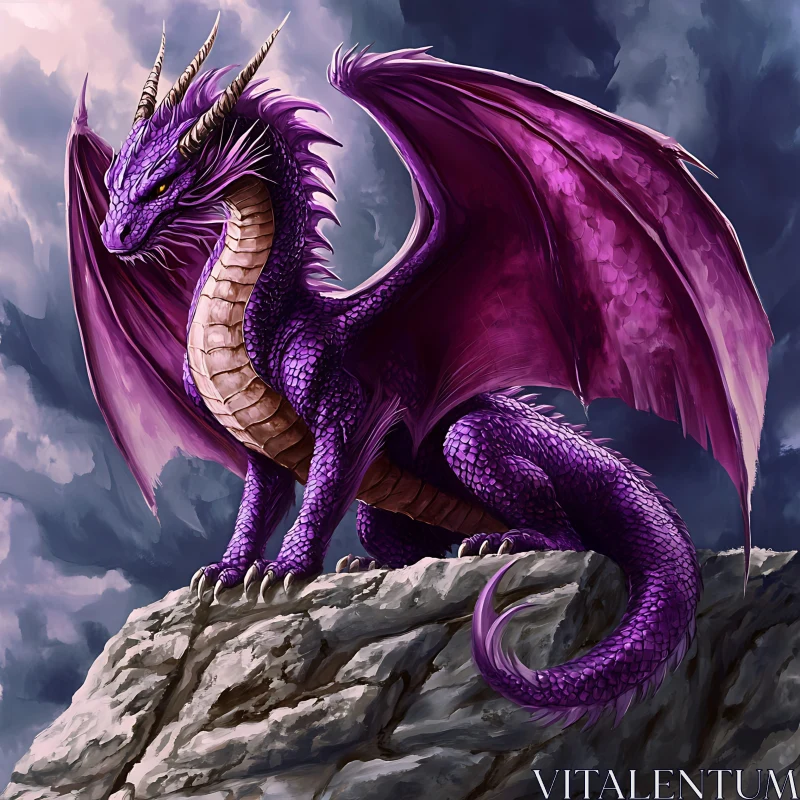 Amethyst Dragon on Stone Peak AI Image