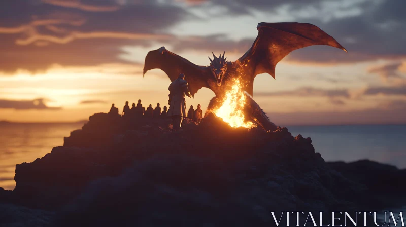 Sunset Dragon Gathering AI Image