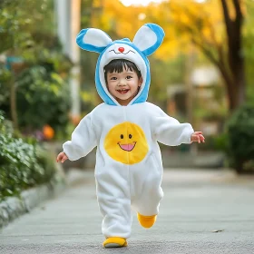 Smiling Kid in Bunny Outfit