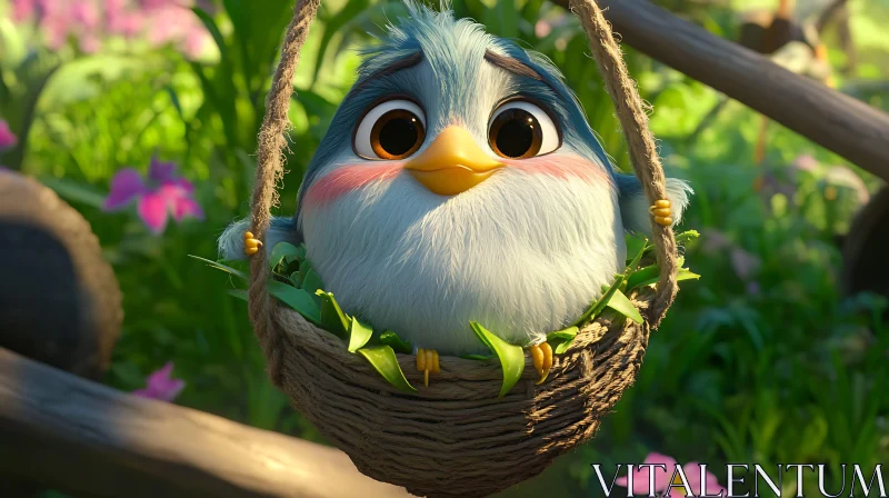 Charming Bird Nestled in Basket AI Image