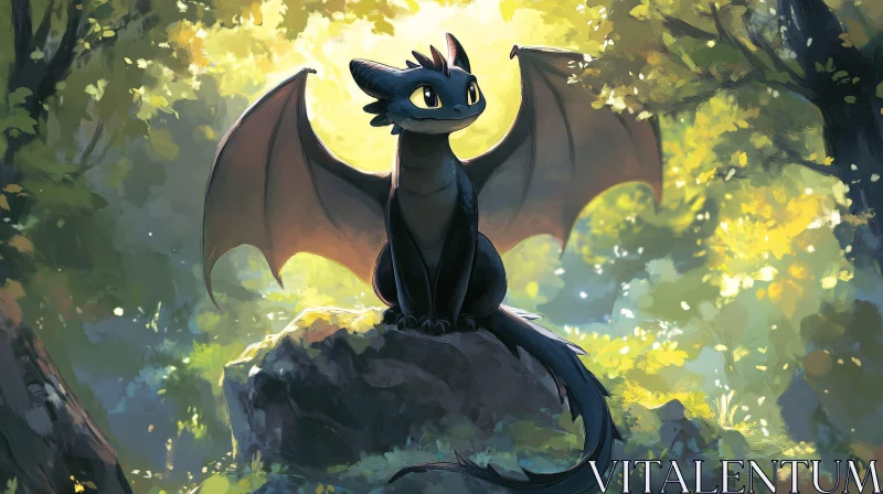 Whimsical Dragon Perched on Rock AI Image