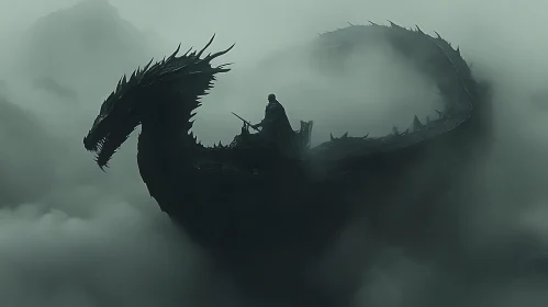 Warrior and Dragon in Fog