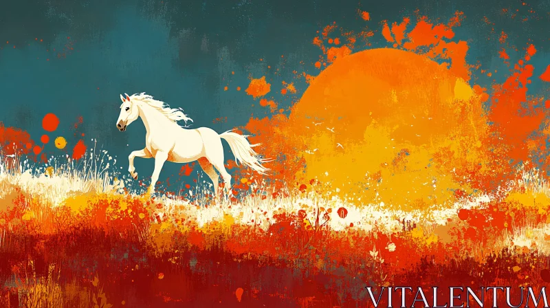 Artistic Sunset with Galloping Horse AI Image