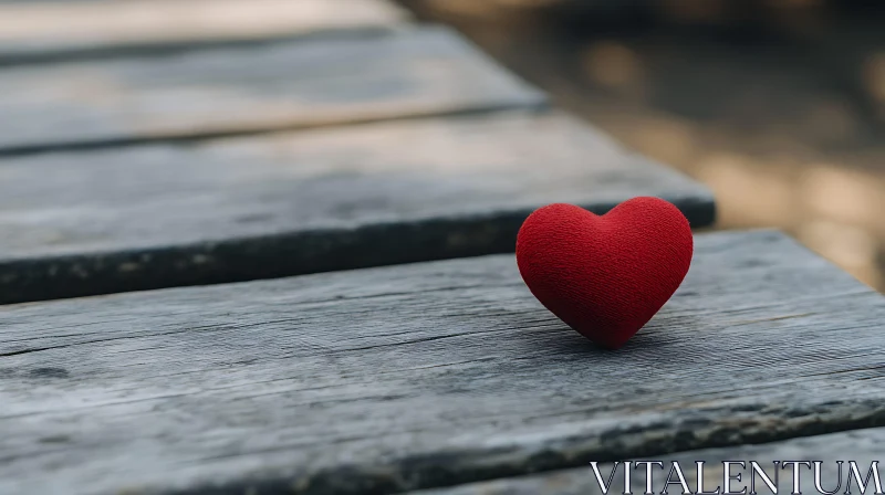 Red Heart on Rustic Wooden Surface AI Image