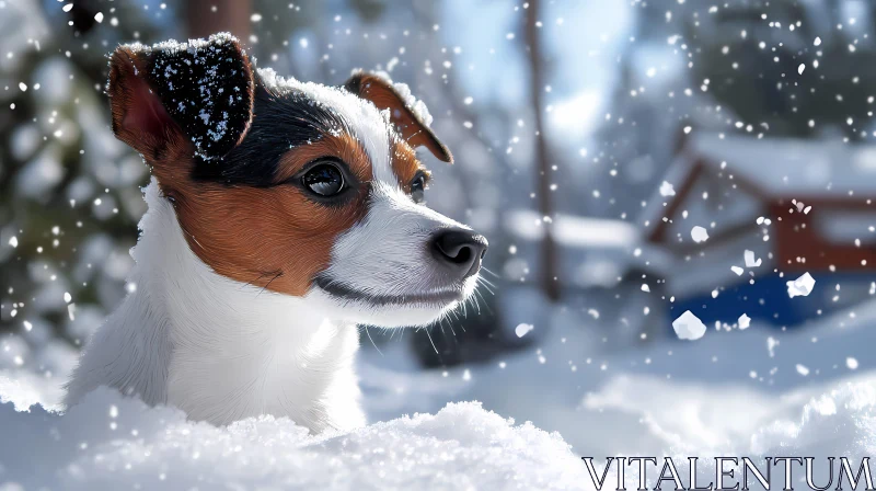 Dog in Snow Landscape AI Image