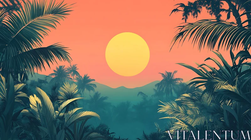 Palm Trees at Sunset AI Image
