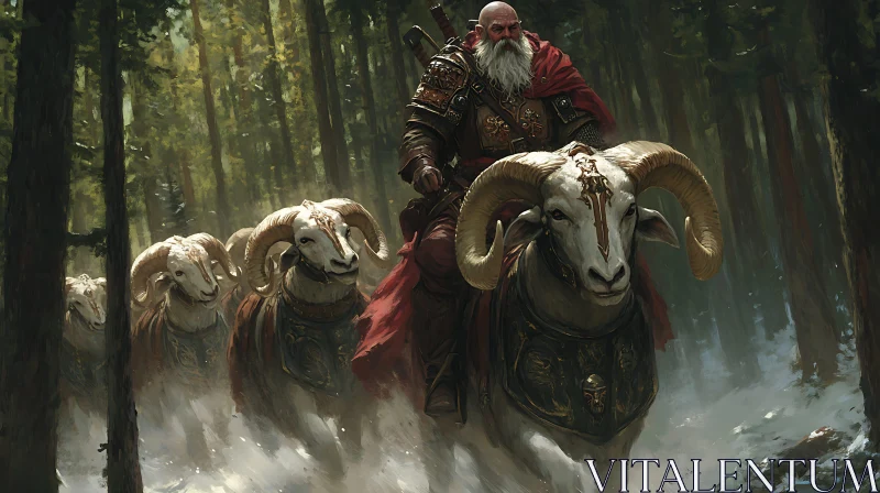 Warrior and Rams in the Woods AI Image