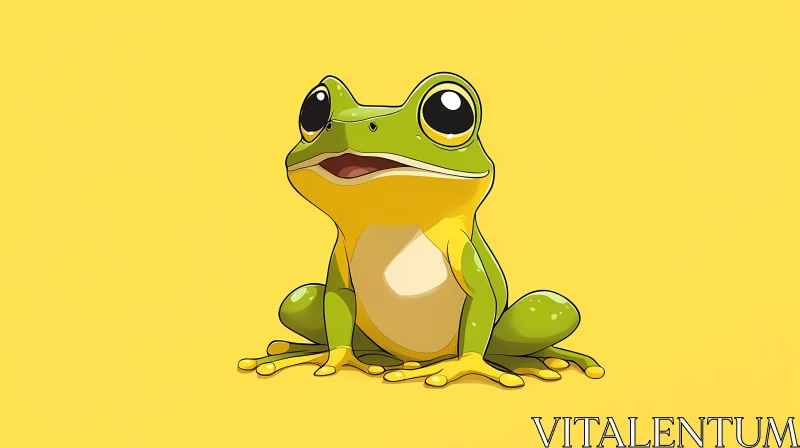 Green Frog on Yellow Background AI Image