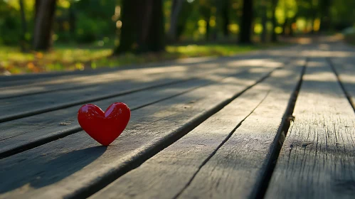 Red Heart on Wooden Path