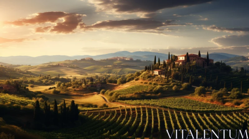 Atmospheric Tuscan Vineyard - A Captivating View of Nature's Splendor AI Image