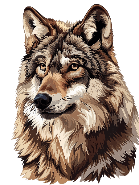 Wolf Head Art on Transparent Background POD Design