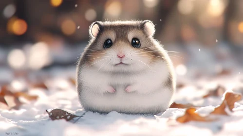 Charming Hamster Amidst Snow and Leaves