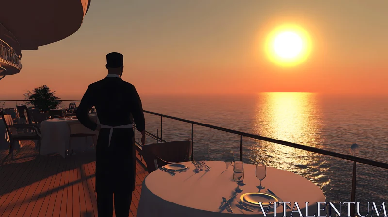 Elegant Ocean Sunset Dining Experience AI Image