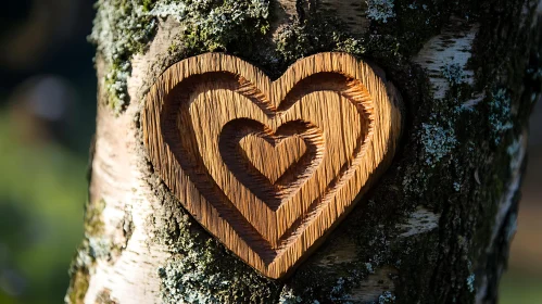 Wooden Heart on Tree Bark