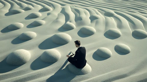 Abstract Sand Dunes with a Meditative Figure