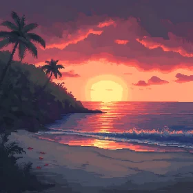 Tropical Sunset Pixel Art