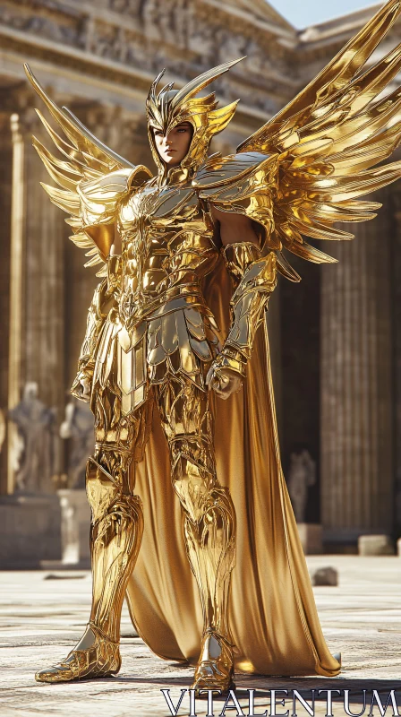 AI ART Winged Golden Warrior in Armor