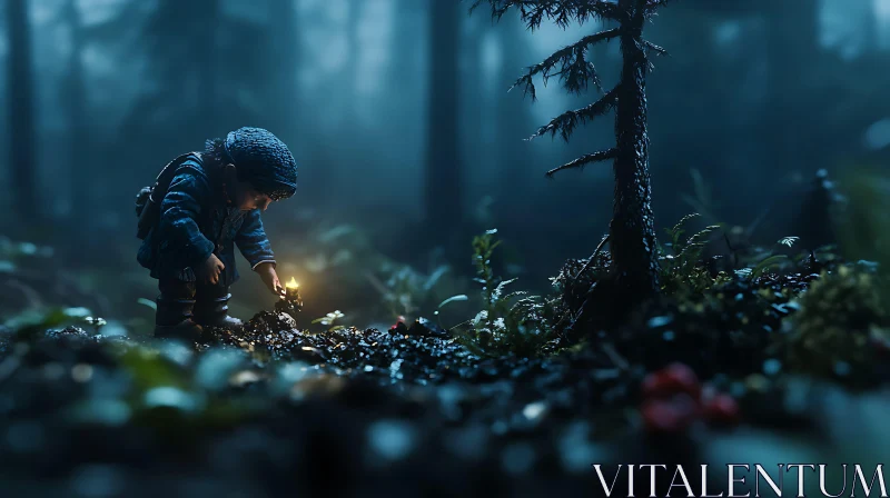 AI ART Child with Candle in Dark Forest