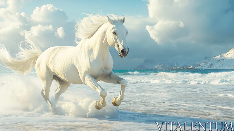 AI ART White Horse in Ocean Waves