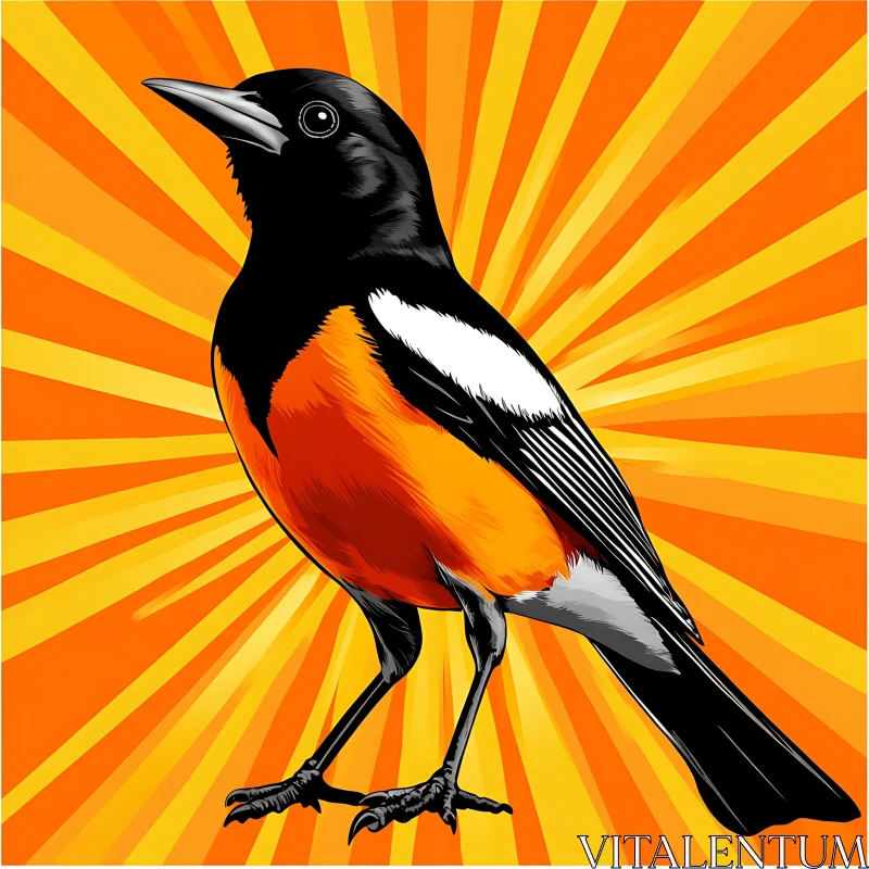 Striking Bird on Orange Burst AI Image