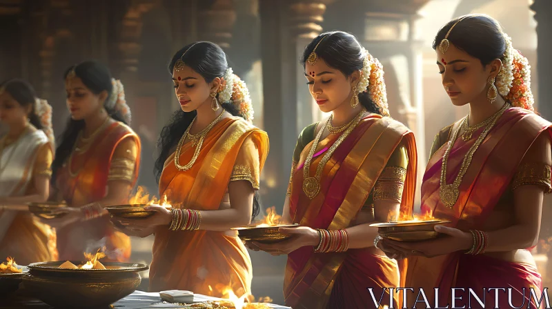 AI ART Women in Saris Holding Flames