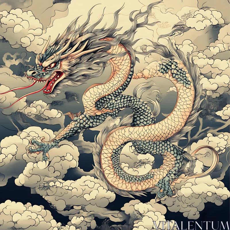 AI ART Serpentine Dragon in the Sky