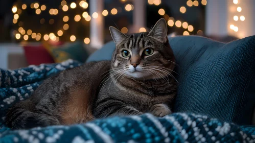 Content Tabby on a Blue Blanket