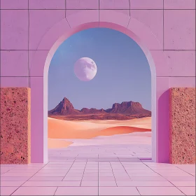 Surreal Desert Vista with Lunar Glow
