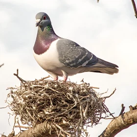 Grey Pigeon on Nest Image