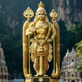 Majestic Golden Statue of Murugan