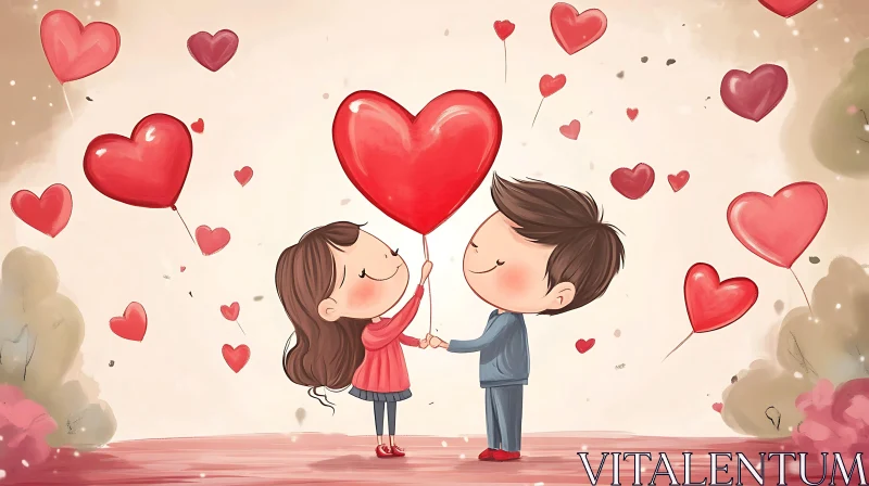 Cartoon Romance: A Couple's Heartfelt Moment AI Image