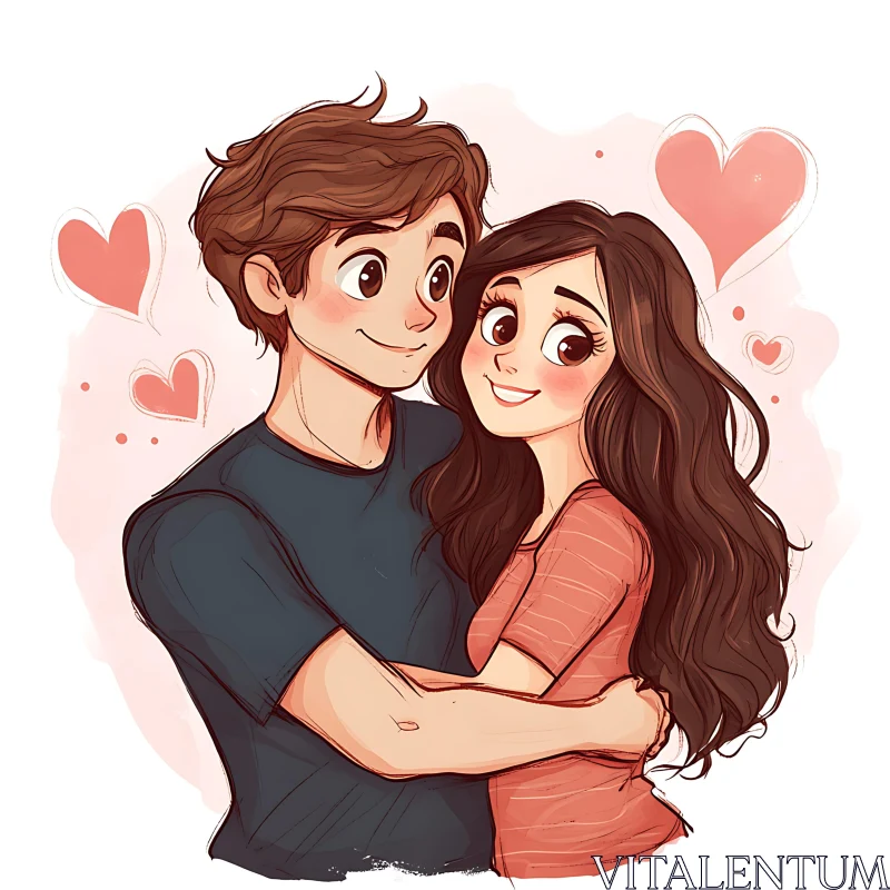 Cartoon Couple in Love Illustration AI Image