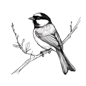 Bird Perched on Branch Illustration