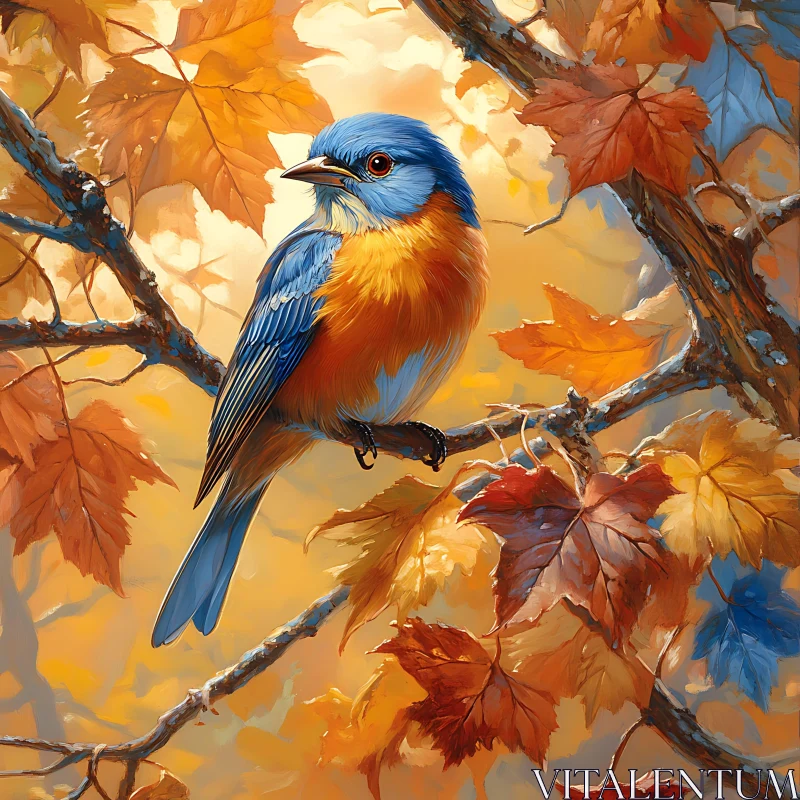 Autumn Bird on Branch AI Image