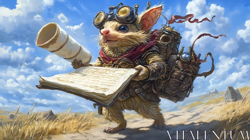 AI ART Steampunk Mouse on a Mapping Expedition