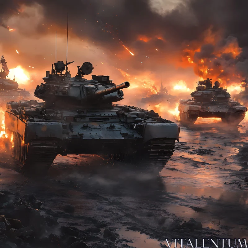 AI ART Armored Tanks on the Battlefield