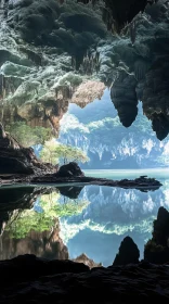 Beautiful Cave Reflection with Stalactites