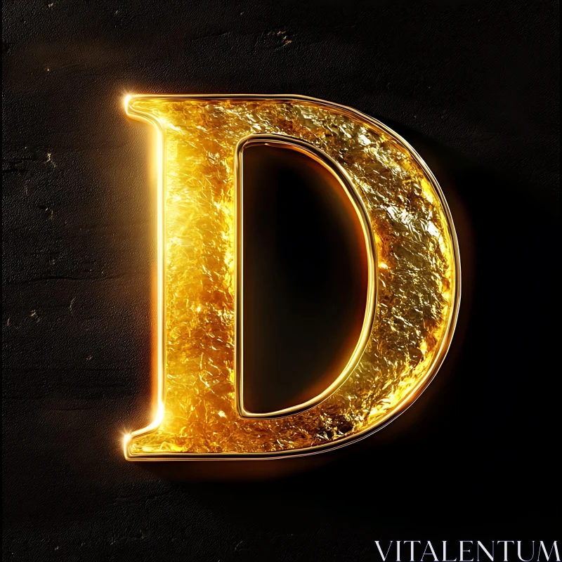 AI ART Luminous Gold Letter 'D' with Textured Surface