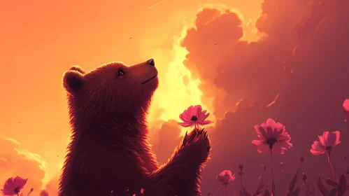 Serene Bear with Flower